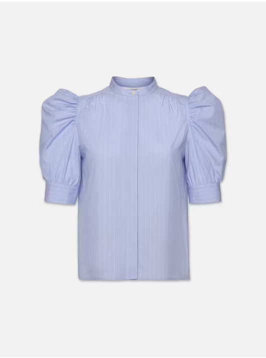 Framed Ruched Puff Sleeve Shirt - Chambray Blue