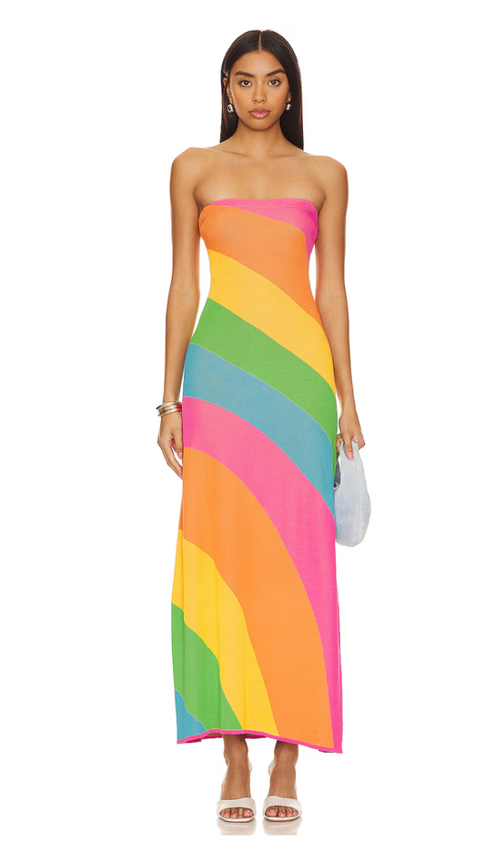 MUMU Island Nights Tube Dress - Salty Rainbow Stripe Knit