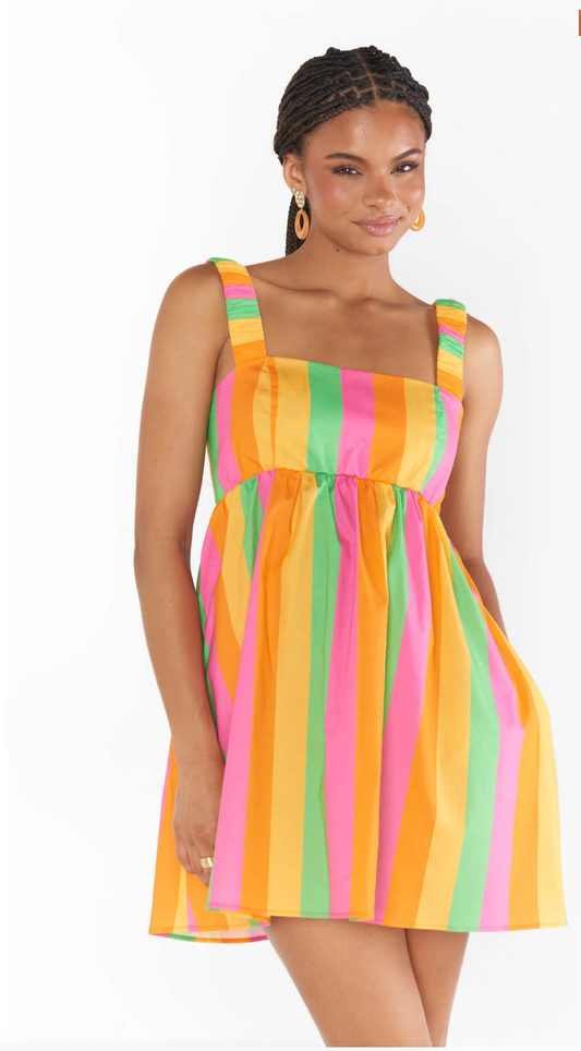 MUMU Fling Mini Dress - Neon Stripe Poplin