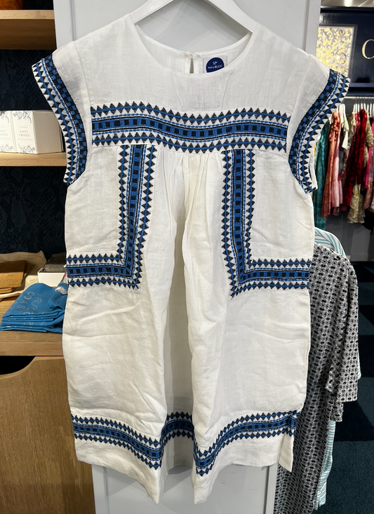 navyBLEU Cabo Embroidered Dress (Blue/White)