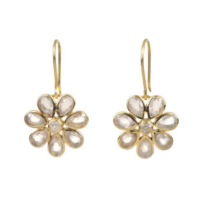 sissy yates Diana gold and clear quartz flower earrings