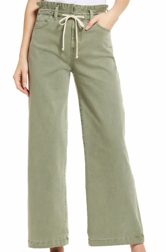 PAIGE Carly Waistband Tie Pant In Green